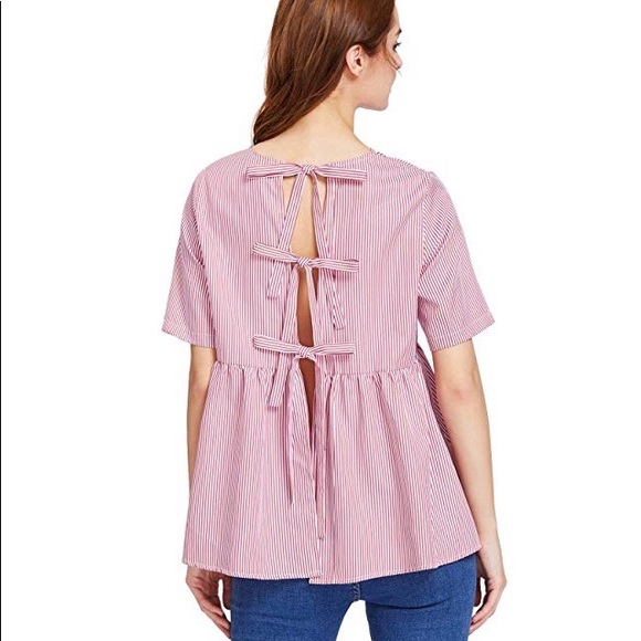 NWOT ROMWE Striped Top with Tie Back - Picture 2 of 3